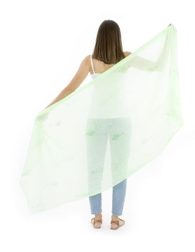 Fular velo algodon arrugado liso fluo estampado peces