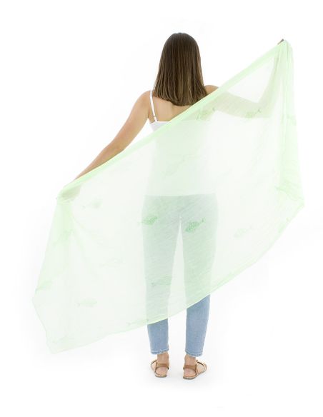 Fular velo algodon arrugado liso fluo estampado peces