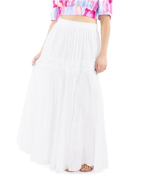 Falda algodon bordado mano doblada cintura elastica