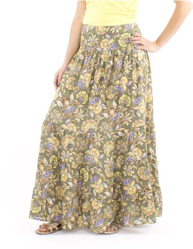 Falda viscosa larga 1/2 elastica cintura estampado iris