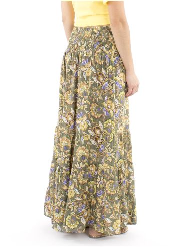 Falda viscosa larga 1/2 elastica cintura estampado iris