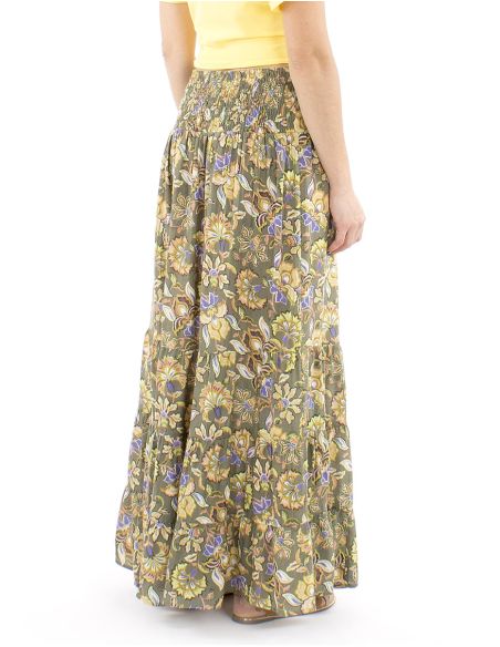 Falda viscosa larga 1/2 elastica cintura estampado iris