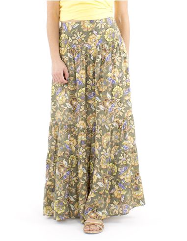 Falda viscosa larga 1/2 elastica cintura estampado iris