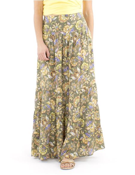 Falda viscosa larga 1/2 elastica cintura estampado iris