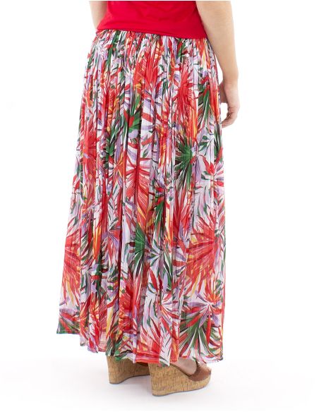 Falda algodon arrugada velo estampado palma