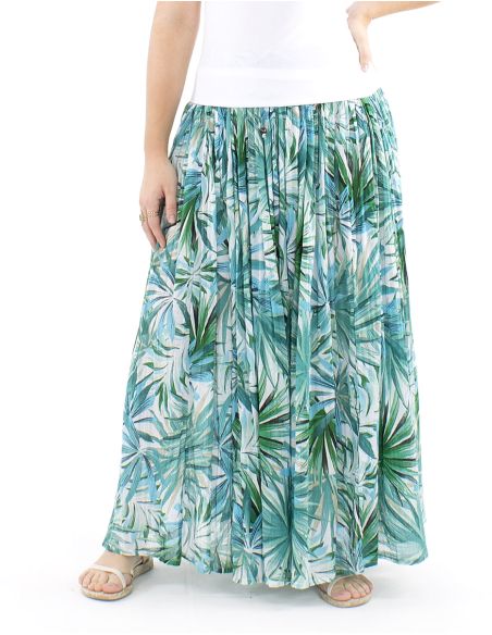 Falda algodon arrugada velo estampado palma