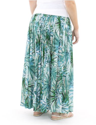 Falda algodon arrugada velo estampado palma