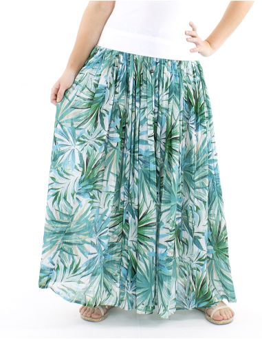 Falda algodon arrugada velo estampado palma
