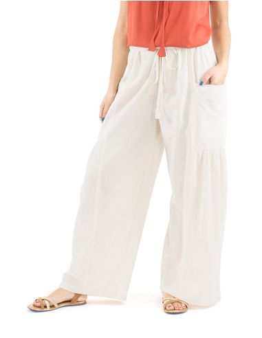 Pantalon algodon liso sw con plieguebajo bolsillos