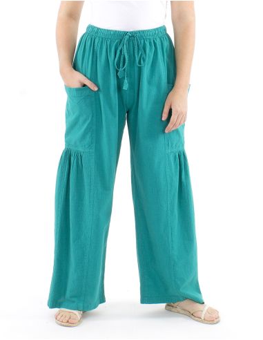 Pantalon algodon liso sw con plieguebajo bolsillos