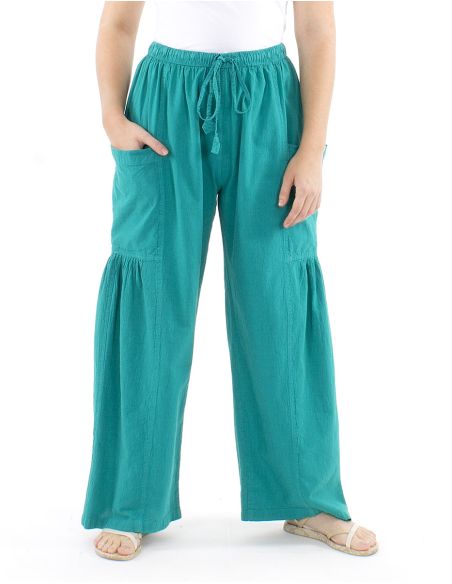 Pantalon algodon liso sw con plieguebajo bolsillos
