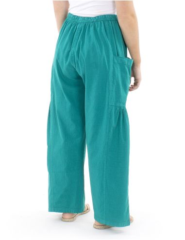 Pantalon algodon liso sw con plieguebajo bolsillos