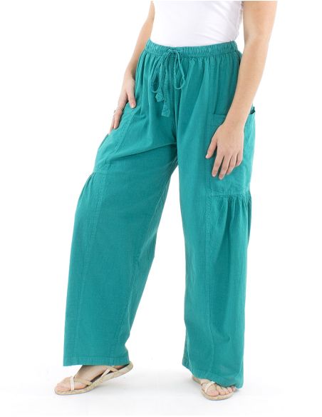 Pantalon algodon liso sw con plieguebajo bolsillos
