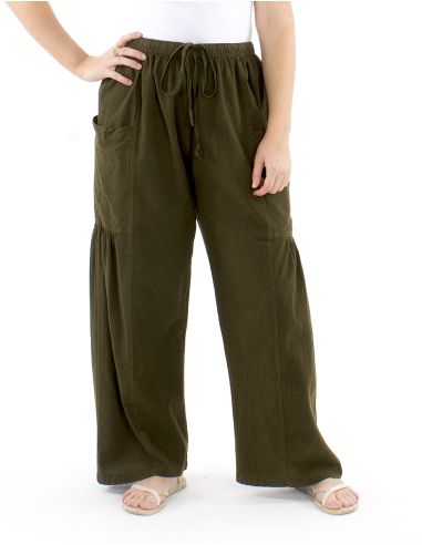 Pantalon algodon liso sw con plieguebajo bolsillos