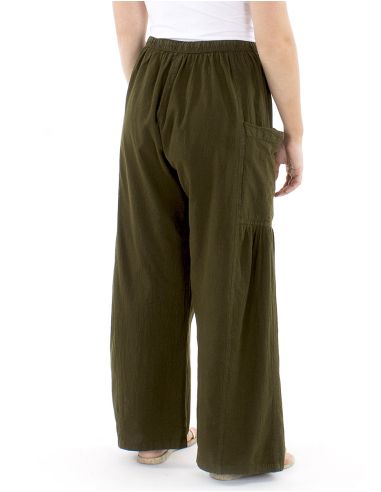 Pantalon algodon liso sw con plieguebajo bolsillos