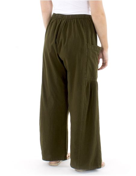 Pantalon algodon liso sw con plieguebajo bolsillos