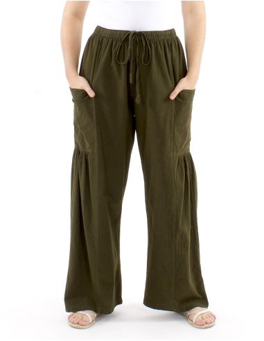 Pantalon algodon liso sw con plieguebajo bolsillos