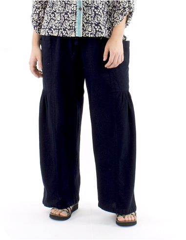 Pantalon algodon liso sw con plieguebajo bolsillos