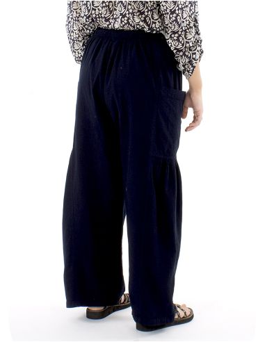 Pantalon algodon liso sw con plieguebajo bolsillos
