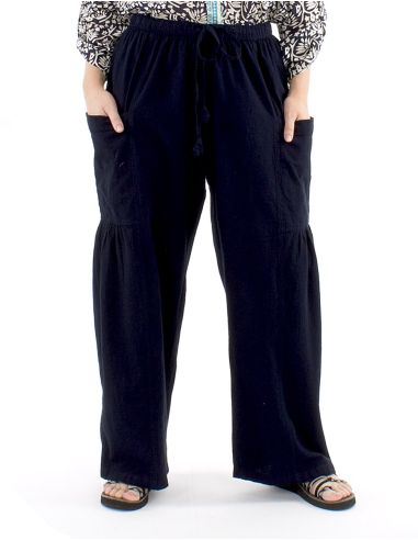 Pantalon algodon liso sw con plieguebajo bolsillos