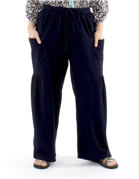 Pantalon algodon liso sw con plieguebajo bolsillos