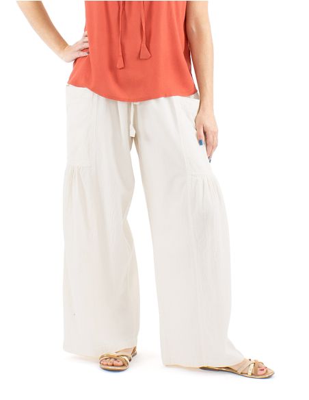 Pantalon algodon liso sw con plieguebajo bolsillos