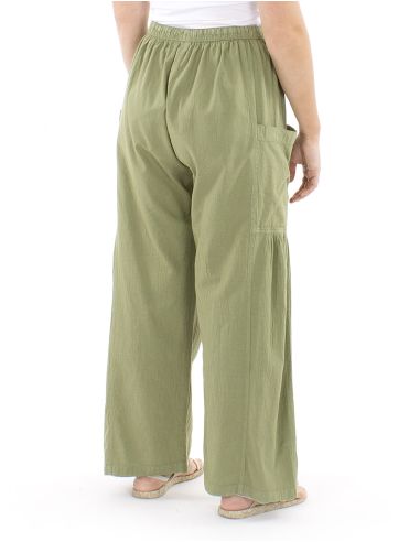 Pantalon algodon liso sw con plieguebajo bolsillos