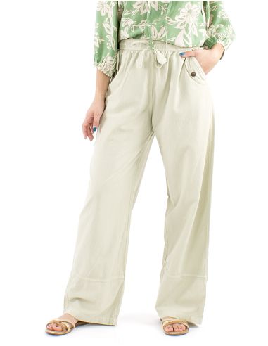 Pantalon algodon liso sw revers sur bolsillo boton madera