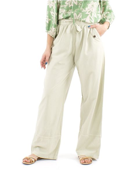 Pantalon algodon liso sw revers sur bolsillo boton madera