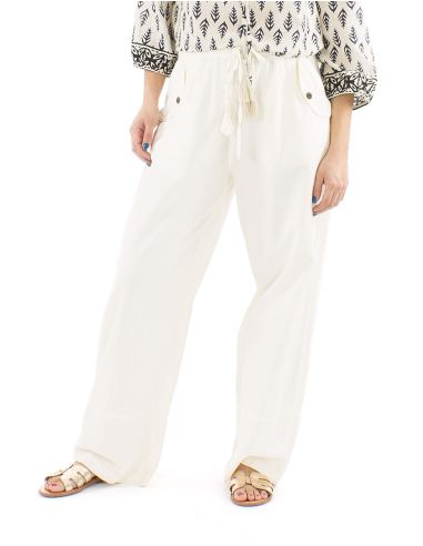 Pantalon algodon liso sw revers sur bolsillo boton madera