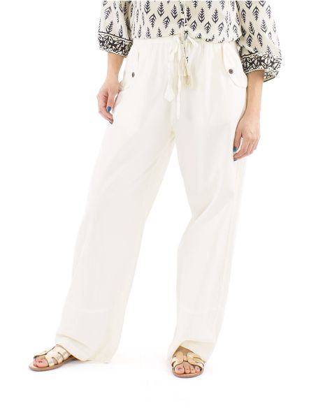 Pantalon algodon liso sw revers sur bolsillo boton madera
