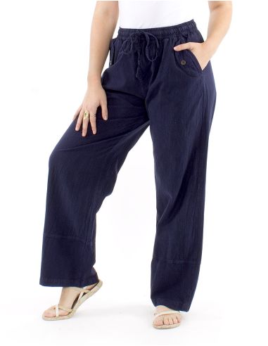 Pantalon algodon liso sw revers sur bolsillo boton madera