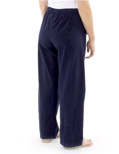 Pantalon algodon liso sw revers sur bolsillo boton madera