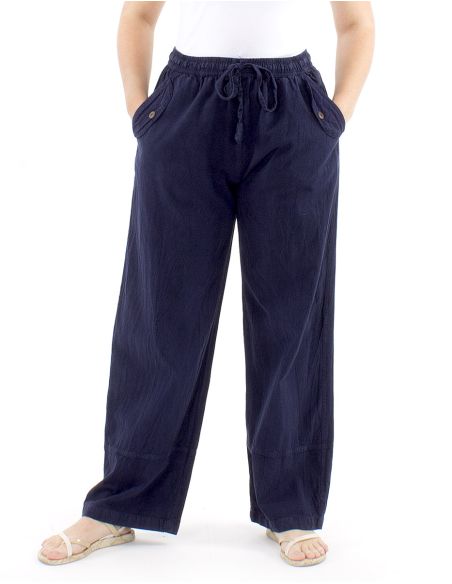 Pantalon algodon liso sw revers sur bolsillo boton madera
