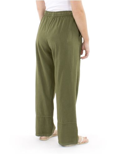Pantalon algodon liso sw revers sur bolsillo boton madera