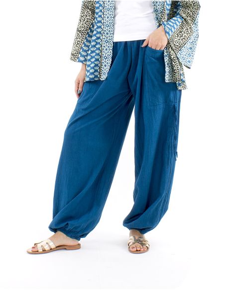 Pantalon algodon liso sw bolsillos plaquees lazo sobre pierna