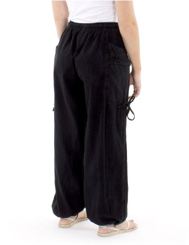 Pantalon algodon liso sw bolsillos plaquees lazo sobre pierna