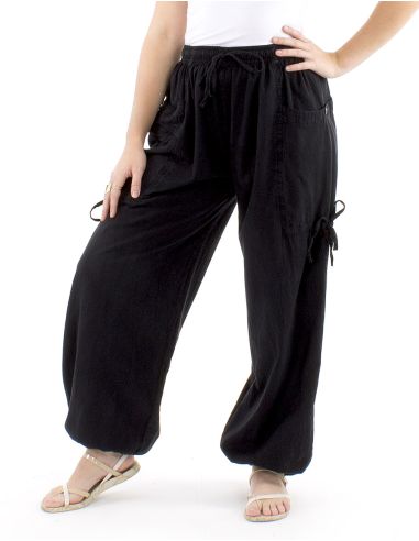 Pantalon algodon liso sw bolsillos plaquees lazo sobre pierna