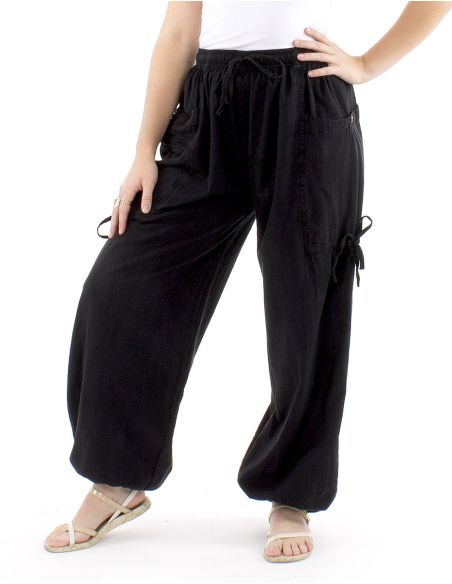 Pantalon algodon liso sw bolsillos plaquees lazo sobre pierna