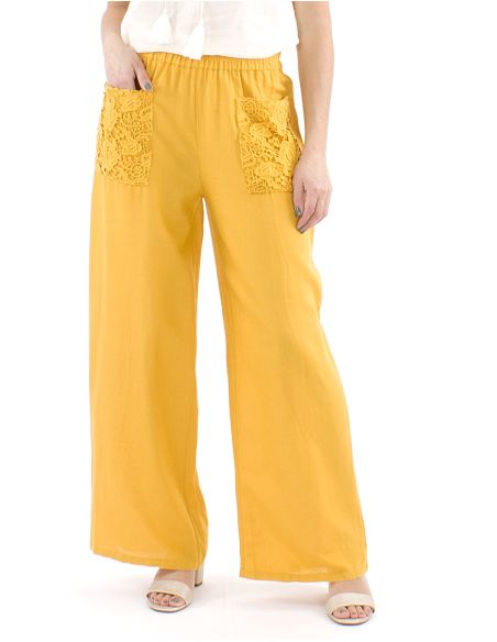 Pantalon 91% viscosa 9% linobolsillos encaje