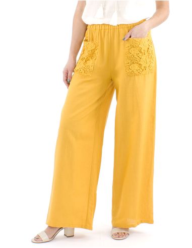 Pantalon 91% viscosa 9% linobolsillos encaje