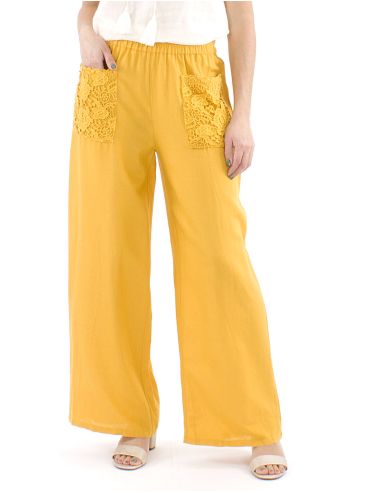 Pantalon 91% viscosa 9% linobolsillos encaje