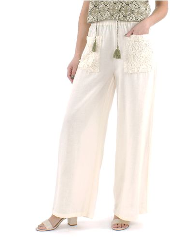 Pantalon 91% viscosa 9% linobolsillos encaje