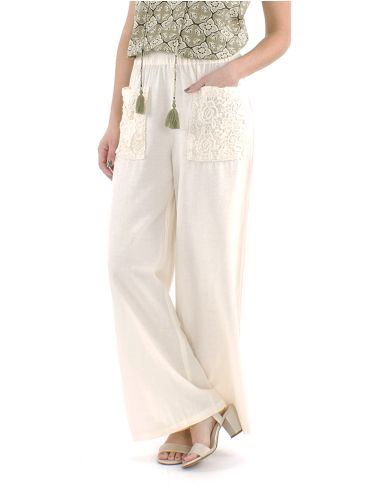 Pantalon 91% viscosa 9% linobolsillos encaje