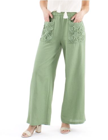 Pantalon 91% viscosa 9% linobolsillos encaje