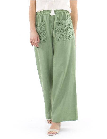 Pantalon 91% viscosa 9% linobolsillos encaje