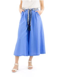 Pantalon 91% viscosa 9% linofalda culotte cintura estampado