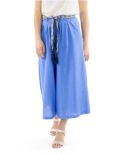 Pantalon 91% viscosa 9% linofalda culotte cintura estampado