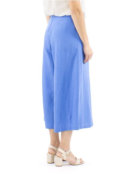 Pantalon 91% viscosa 9% linofalda culotte cintura estampado