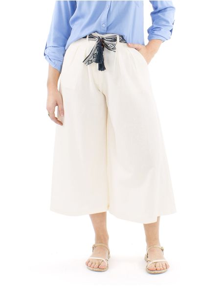 Pantalon 91% viscosa 9% linofalda culotte cintura estampado